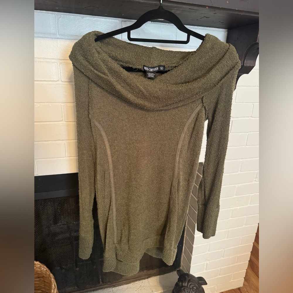 Miss Chievous Women's Olive Cowl Neck Sweater